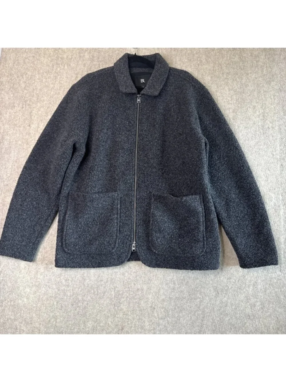 Banana Republic Wool Blend Sherpa Chore Jacket Mens L Charcoal Gray Full Zip